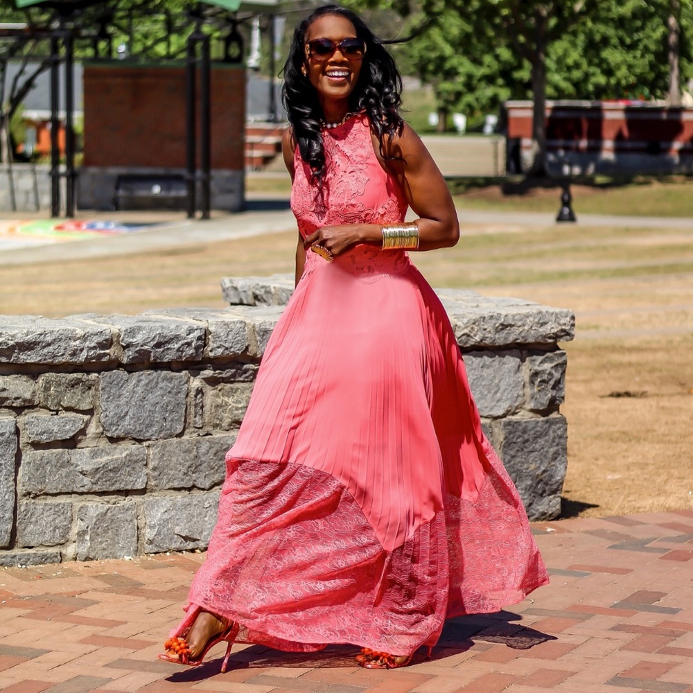 Stunning Lace Pleated Occasion Maxi Dress- Worn once for photos - Excellent